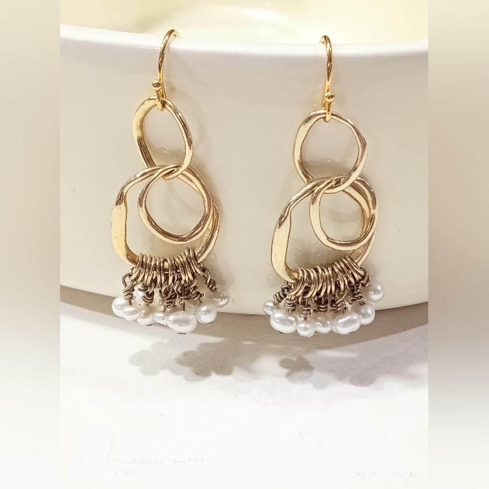 925 Silver Pearl Cluster Earrings Dangle 1mm Gold Plated Sterling